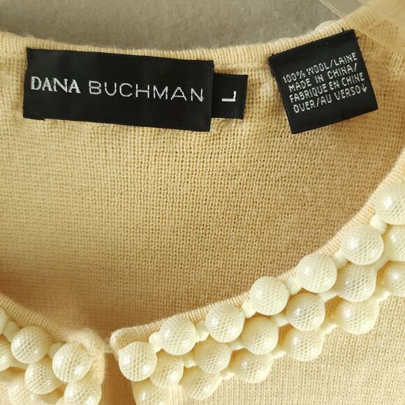 Dana Buchman Beaded Sweater Cardigan Large Ivory Wool Long Sleeve - Picture 8 of 9